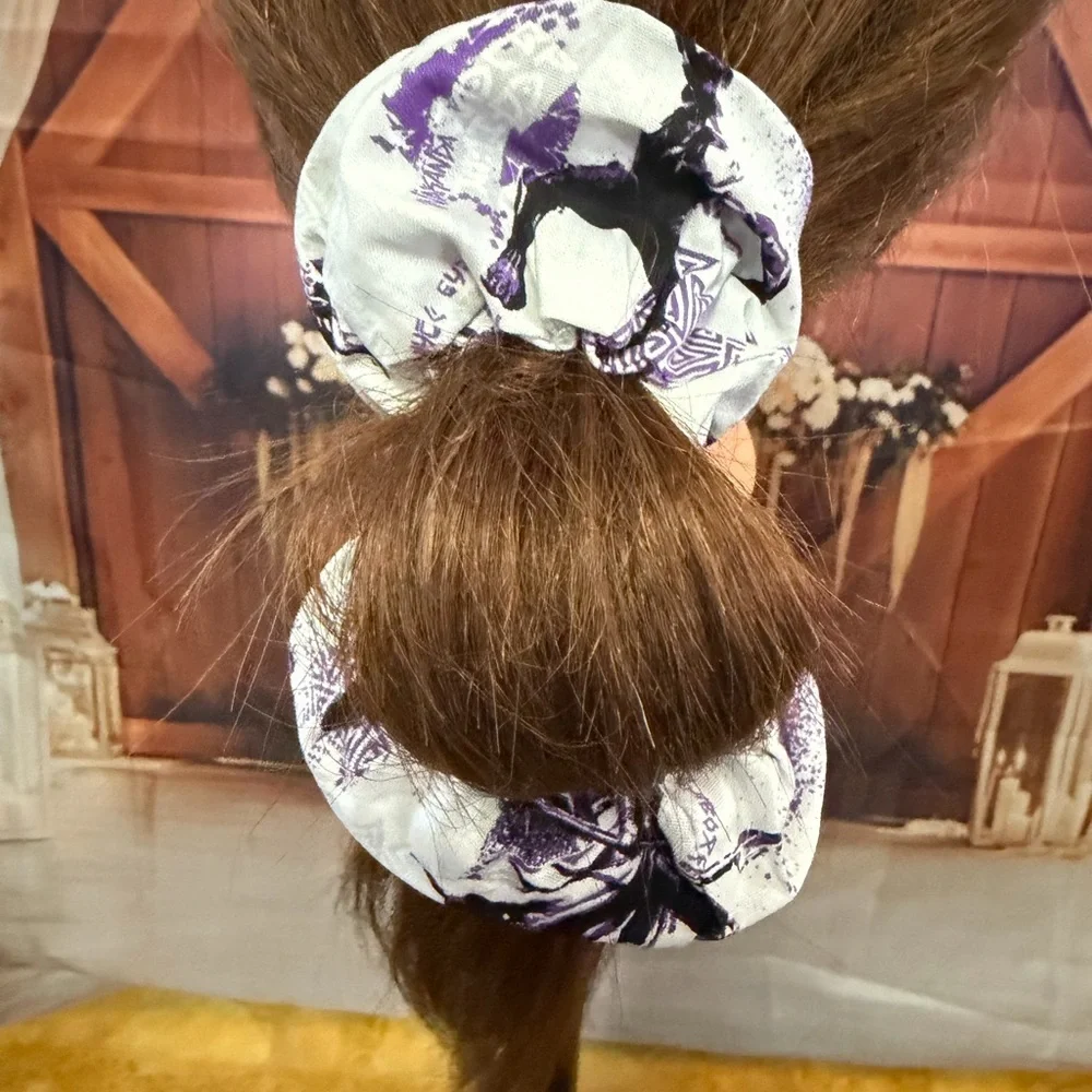 Purple & White Patterned Hair Scrunchie